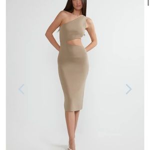 Oak + Fort one shoulder cut out knit dress